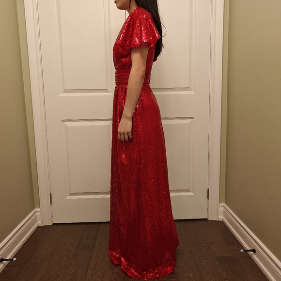 Red Sequin Evening Party Dress size 2-4 - Picture 9 of 10